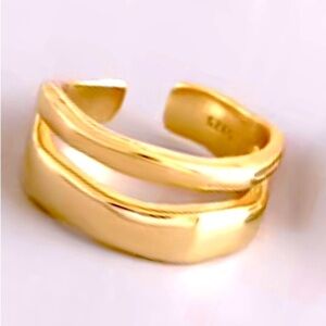 Adjustable 14k vermeil - Sterling Silver gold double Ring 925